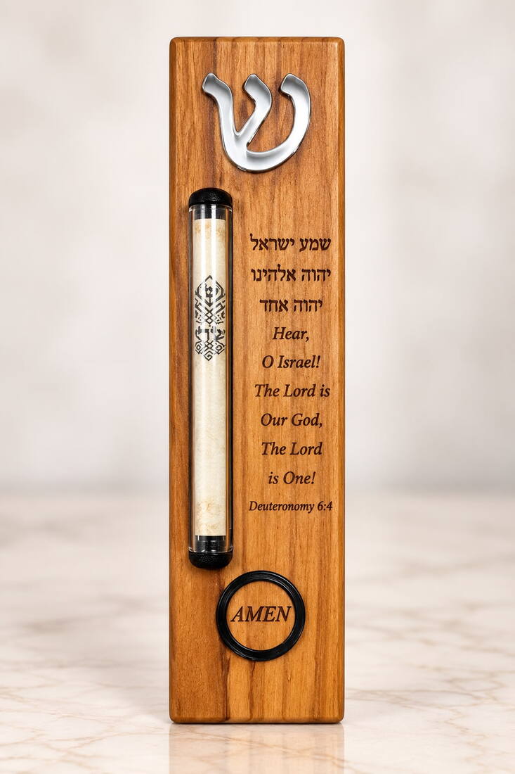 Shin & Shema Olive Wood Electronic Mezuzah